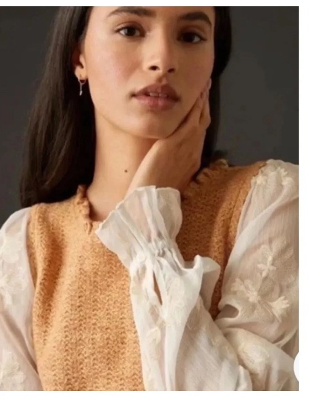 Anthropologie Layered knit Twofer Vest embroidered lace Romantic Boho top